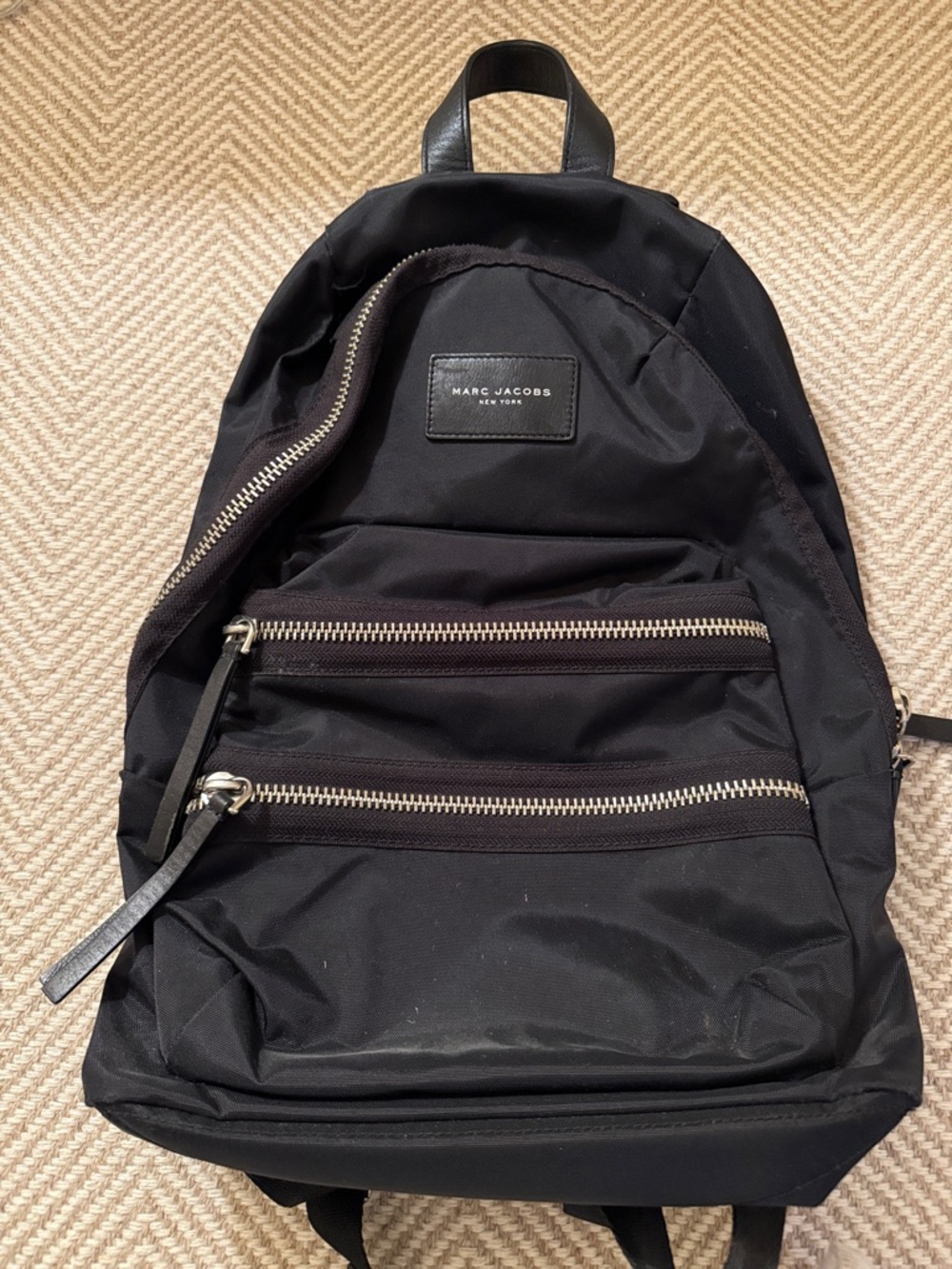 Marc Jacobs Black Nylon Backpack with Silver Zippers